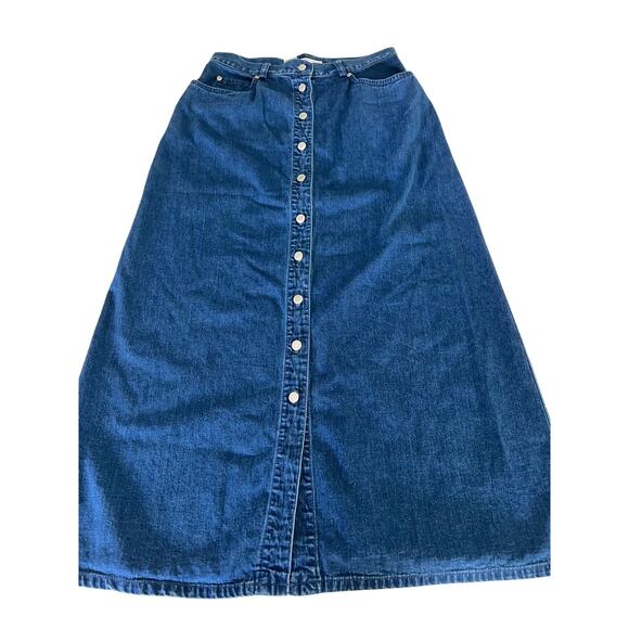 Talbots- Vintage Denim Skirt Button Front Maxi Midi Size 8 Westerncore Retro - Picture 3 of 7